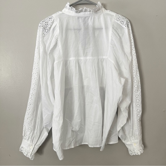 NWOT LOFT White Eyelet Ruffle Blouse Large Cotton Long Sleeve Cottagecore Chic - Picture 13 of 15